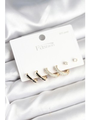 Renk Pirinç Zirkon Taşlı 925 Ayar Gümüş Çivili Kadın Küpe Seti