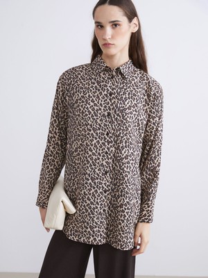 Lc Waikiki Yeni Sezon Modal Karışımlı Leopar Desenli Kadın Gömlek Tunik