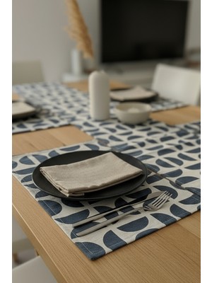 Viki Concept Bauhaus Geometrik Masa Seti | 6’lı Amerikan Servis + 1 Runner – Gri Beyaz Minimal Tarz