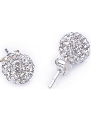 Özcömert Silver Gümüş Beyaz Taşlı Top Çivili Küpe