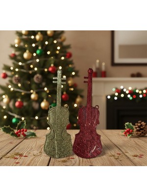 Parti Dükkanı 2’li Gitar Figürlü Yılbaşı Ağaç Süsü – Gold & Kırmızı (Simli / Ipli)