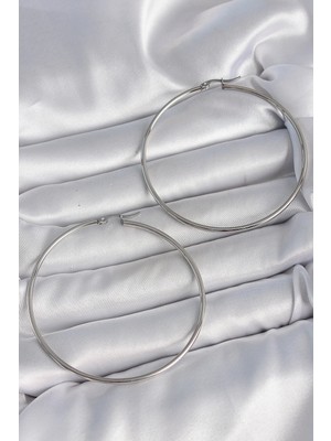 316 Çelik Gümüş Renk 63 mm Halka Kadın Küpe