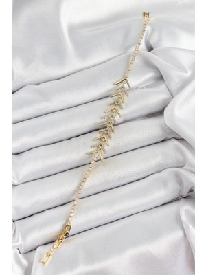 Pirinç Renk Zirkon Taşlı Balık Sırtı Kadın Bileklik