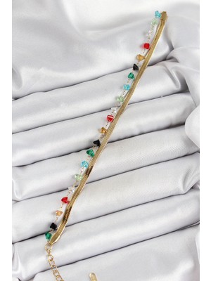 316L Çelik Renk Kristal Karışık Renkli Taşlı 2'li Kadın Bileklik