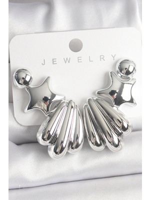 Shopwave Gümüş Renk Yıldız Deniz Kabuğu Model Ccb Plastik Kadın Küpe Seti