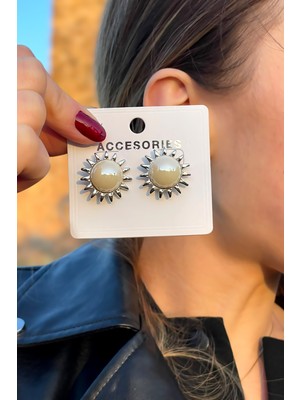 Şık Tasarım Inci Taşlı Güneş Kadın Küpe