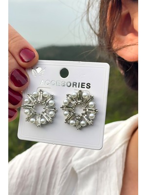 Zirkon Taşlı Incili Kadın Küpe