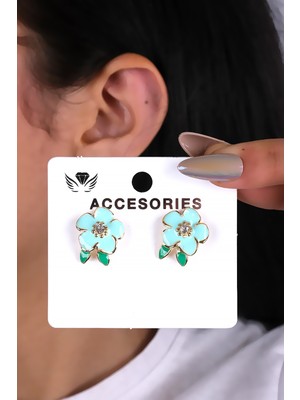 Yeşil Çiçek Tasarım Kadın Küpe