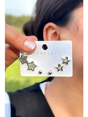 6 Parçalı Yıldız Kadın Küpe