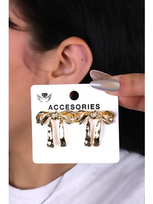 Gold Renk Fiyonk Tasarım Kadın Küpe