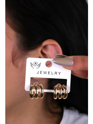 Üçlü Halka Tasarım Kadın Küpe