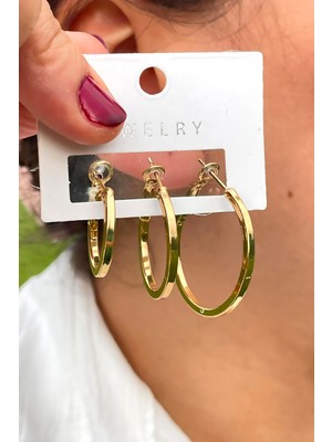 Gold Halka Üçlü Küpe