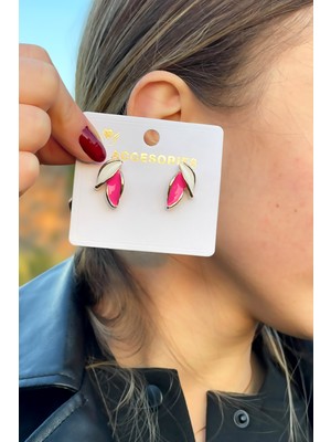 Pembe Beyaz Yaprak Model Kadın Küpe