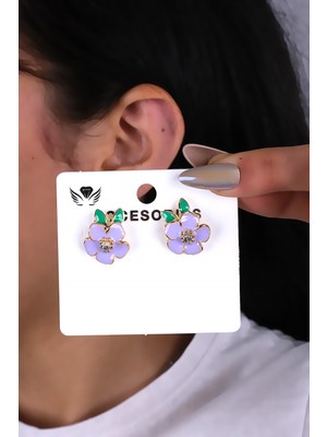 Mor Çiçek Tasarım Kadın Küpe