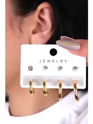 8 Parçalı Gold ve Gümüş Renk Minimal Halka Kadın Küpe