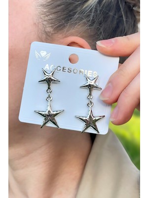 Gümüş Renk Yıldız Tasarım Kadın Küpe