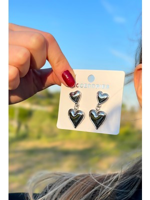 Sallantılı Çift Kalp Kadın Küpe