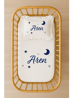 Moda Lime Isimli Bebek Nevresim Takımı 70X120 – Ay & Yıldız Temalı– Fırfırlı Dolgulu Yastıklı Bebek Beşik Seti