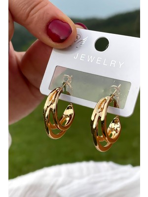 Gold Halka Üçlü Küpe