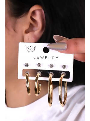 8 Parçalı Gold Renk Halka Kadın Küpe