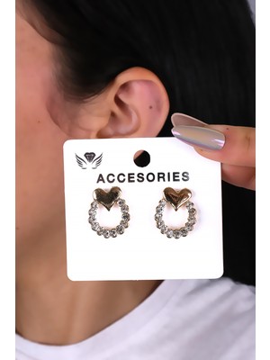 Inci Taşlı Kalp Tasarım Kadın Küpe