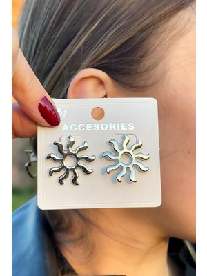 Özel Tasarım Gümüş Renk Güneş Küpe