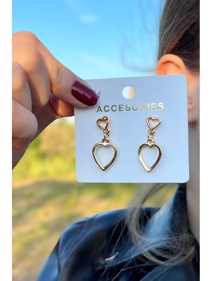 Sallantılı Çift Kalp Kadın Küpe