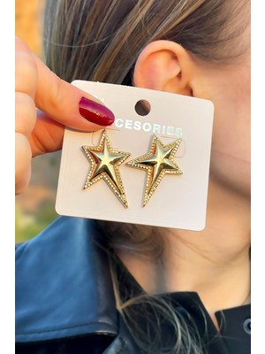 Özel Altın Kaplamamlı Yıldız Kadın Küpe