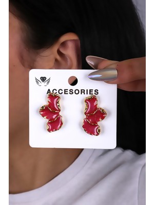 Kırmızı Renk Yarım Çiçek Kadın Küpe