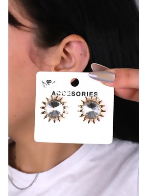 Gümüş Taşlı Güneş Tasarım Kadın Küpe