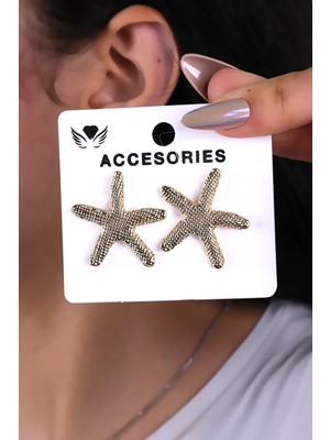 Taşla Kaplı Deniz Yıldızı Kadın Küpe