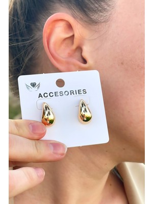 Küçük Boy Gold Renk Damla Kadın Küpe