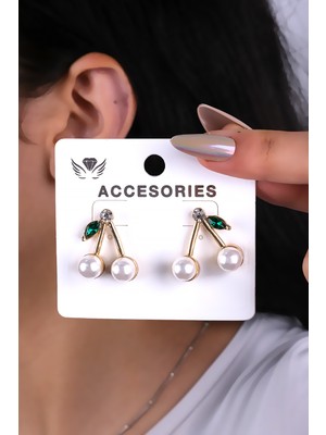 Beyaz Taşlı Kiraz Kadın Küpe