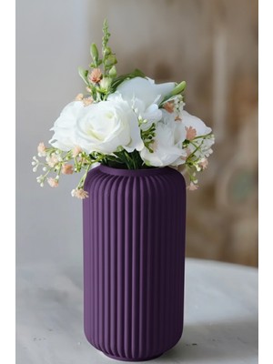 MEKTrend Dikey Hatlı Modern Dekoratif Vazo Mor (20X11,5CM)