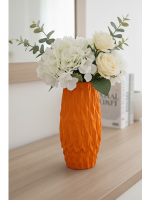 MEKTrend Modern Tasarım Oymalı Dekoratif Vazo Turuncu (20X10CM)
