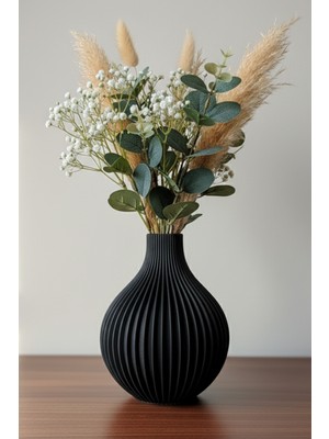 MEKTrend Dikey Çizgili Dekoratif Vazo Siyah (18X14CM)