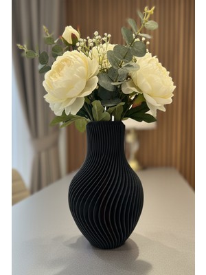 MEKTrend Spiral Tasarımlı Modern Vazo Siyah (20X13CM)