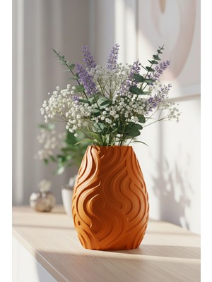 MEKTrend Çizgi Tasarımlı Dekoratif Vazo Turuncu (18X14CM)