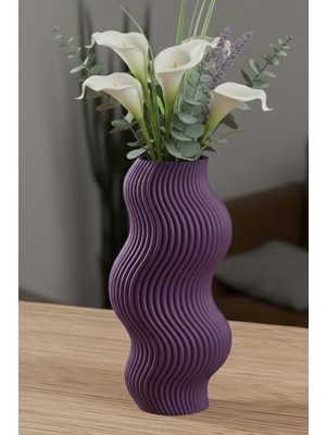 MEKTrend Dalga Tasarımlı Çizgili Dekoratif Vazo Mor (20X10CM)