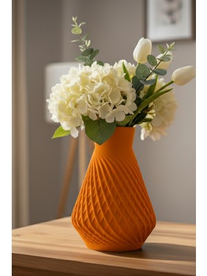 MEKTrend Modern Spiral Tasarımlı Dekor Vazo Turuncu (20X14CM)