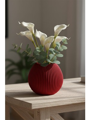 MEKTrend Minimalist Çizgili Dekoratif Vazo Kırmızı (12X13CM)