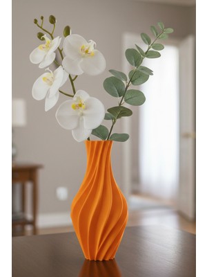 MEKTrend Spiral Kıvrımlı Dekoratif Vazo Turuncu (18X17,5CM)