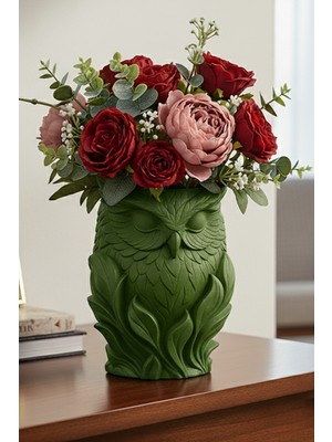 MEKTrend Baykuş Motifli Dekoratif Vazo Yeşil (16X11,5CM)