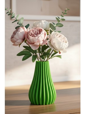 MEKTrend Modern Çizgili Dekoratif Vazo Yeşil (18X12CM)