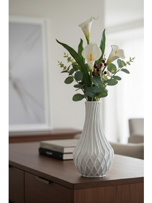 MEKTrend Kıvrım Desenli Dekoratif Vazo Beyaz (21X12CM)