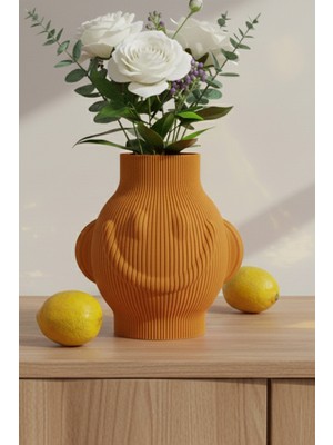 MEKTrend Gülümseyen Yüz Tasarımlı Dekoratif Vazo Turuncu (18X19CM)