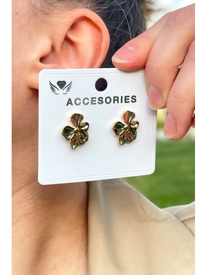 Minimal Yonca Tasarım Gold Renk Kadın Küpe