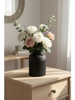 MEKTrend Modern Çizgili Tasarım Vazo Siyah (21X19CM)