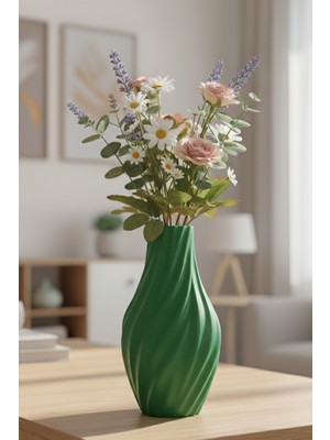 MEKTrend Dalga Tasarımlı Estetik Dekoratif Vazo Yeşil (20X11CM)