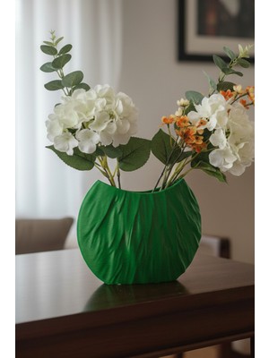 MEKTrend Kırışık Çizgili Dekoratif Modern Vazo Yeşil (17X22CM)